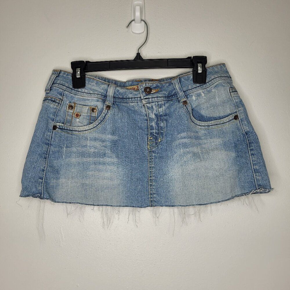Vintage y2k Paris Blues grunge party micro mini raw hem hilton skirt size 13
